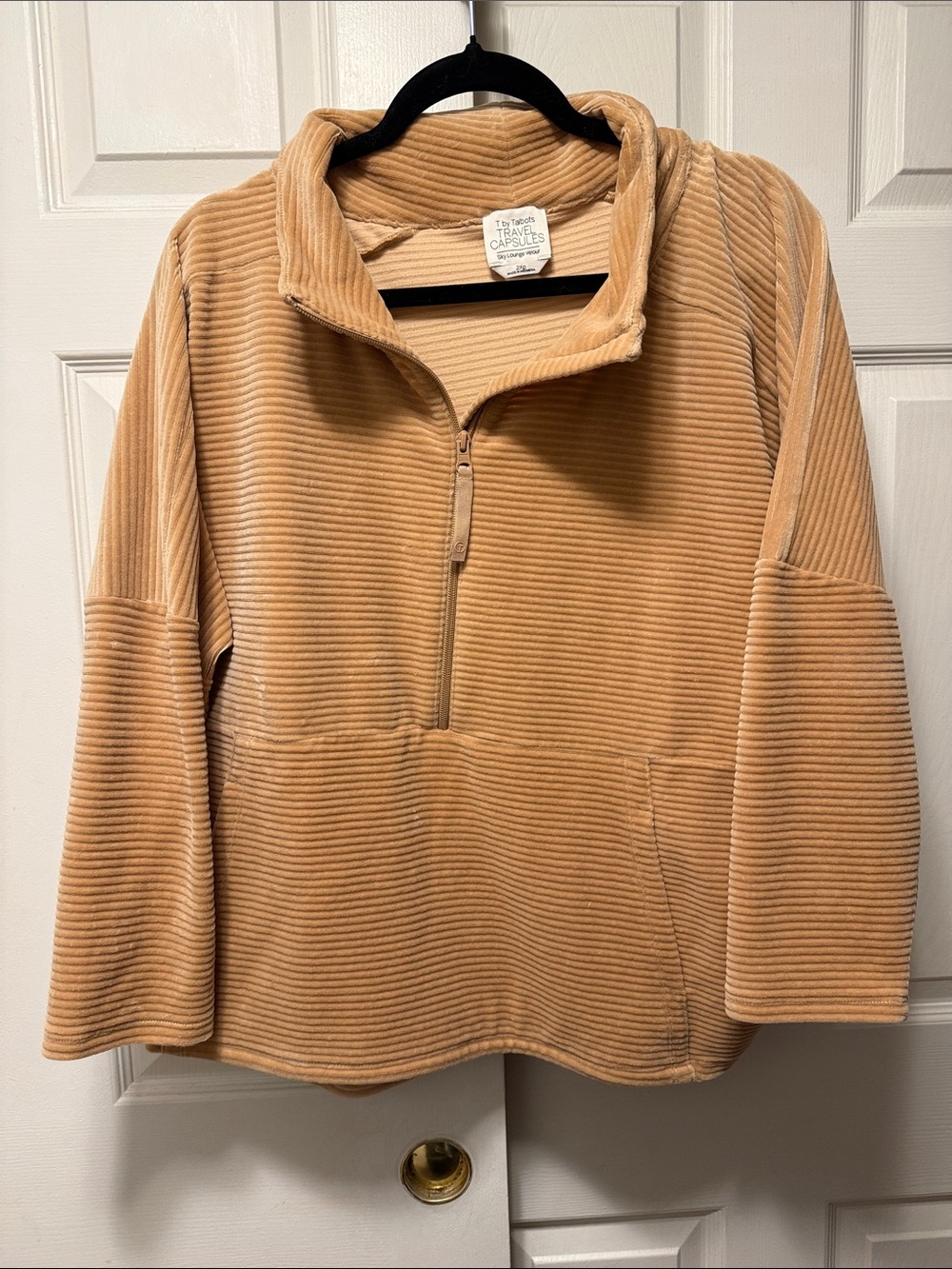 Talbots Sky Lounge Velour Half-Zip Pullover - Camel